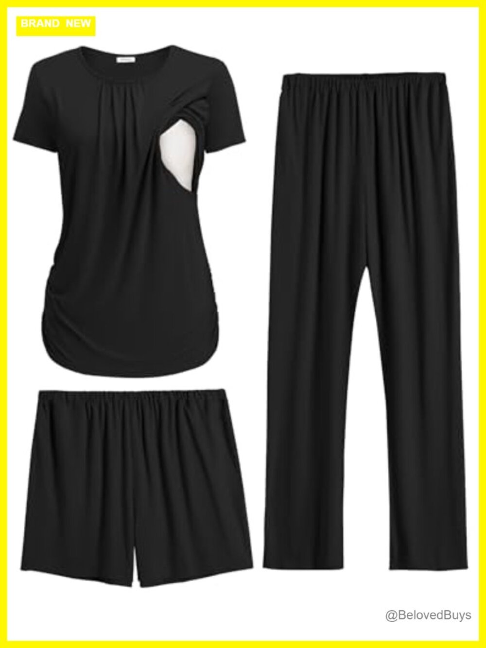 Ekouaer 3 Piece Maternity Nursing Pajama Set Breastfeeding Short Sleeve Top